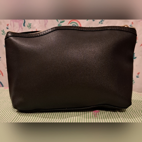 Vintage Y2K Bebe Black Vegan Leather Clutch Travel Makeup Beauty Cosmetic Bag - Picture 2 of 9
